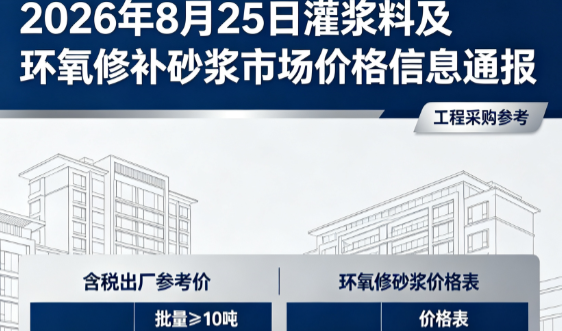 振兴2026年8月25日灌浆料及环氧修补砂浆市场价格信息通报
